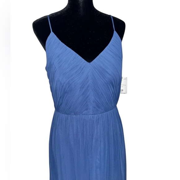 Dessy Collection #2989 Blue Lux Chiffon V Neck Floor Length Dress Size 12 - Picture 8 of 12